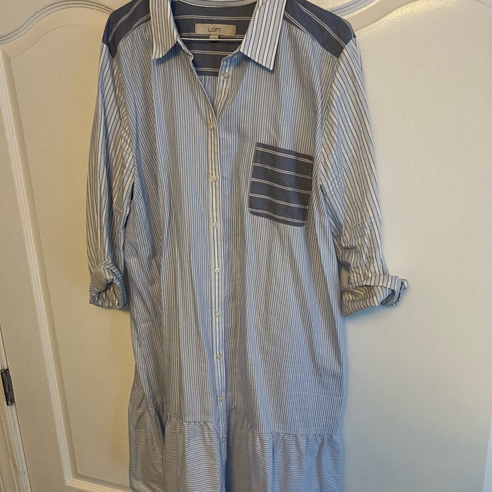LOFT Casual Blue and White Striped dress XXL